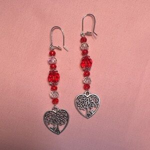 Elegant Silver/Red Heart Tree Earrings to celebrate Valentine Day and every day